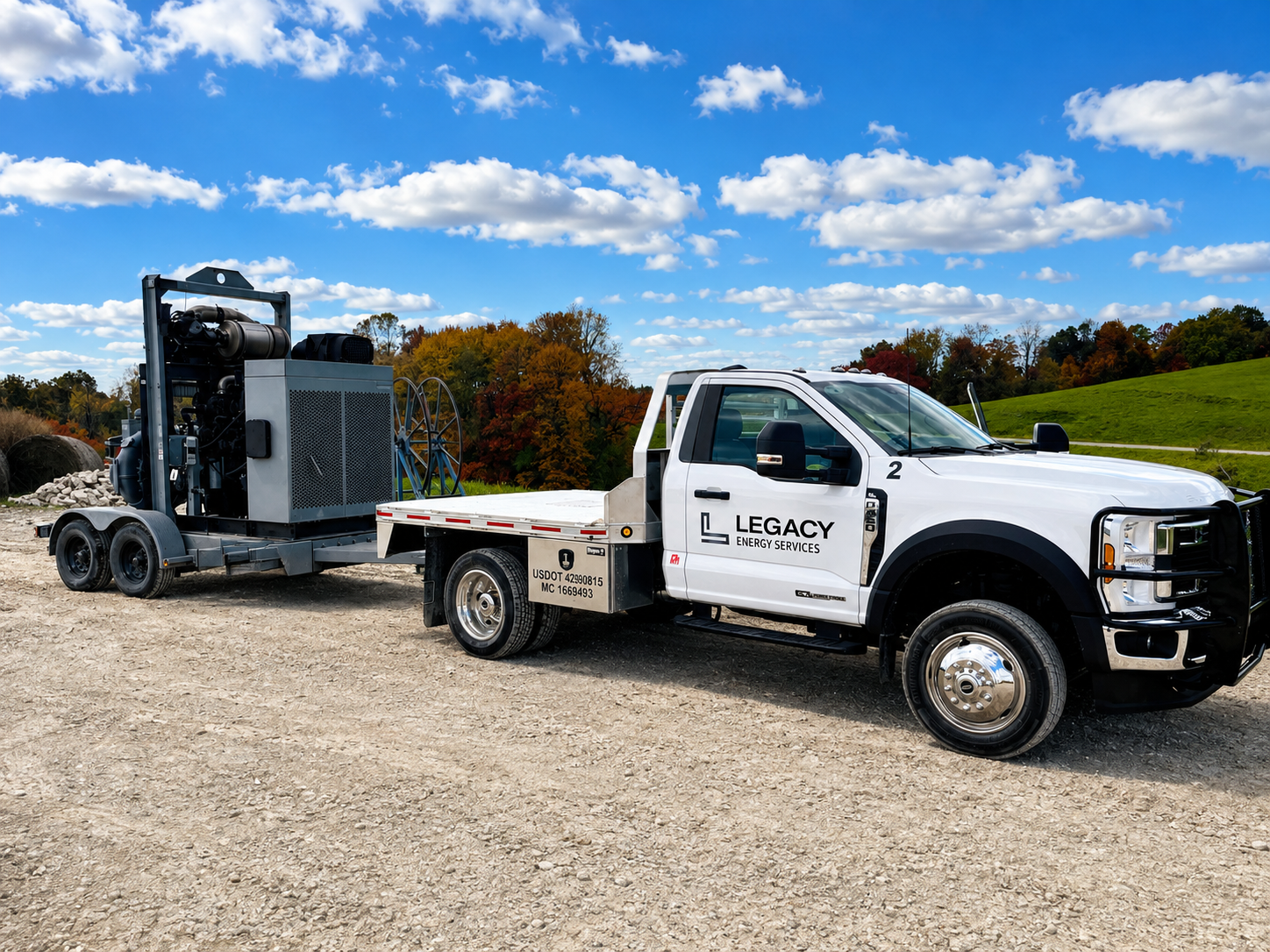 Legacy hotshot truck hauling oilfield equipment